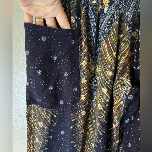2 x $12 Happy Trunks Peacock Print Harem Boho Pants Navy Orange Size L - Picture 12 of 15